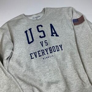 USA vs Everybody Sweatshirt Crewneck American Flag Patch Gray Mens Size M‎